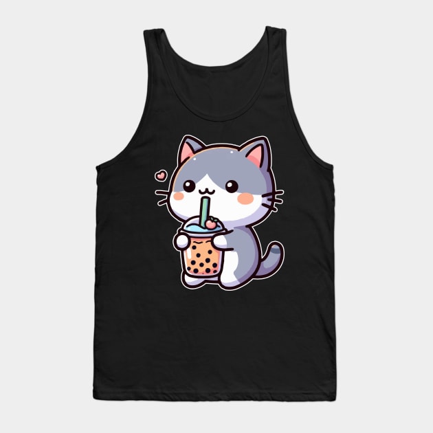 funny cat drink orange boba Tank Top by fikriamrullah